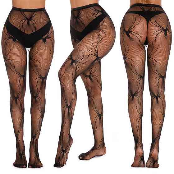 Колготки с пауками в сеточку женские one size черный Киев