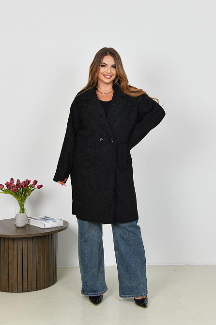 Жіноче стильне пальто з кишенями баранець на флісі Чорний, 50/52 Одеса - фото 2