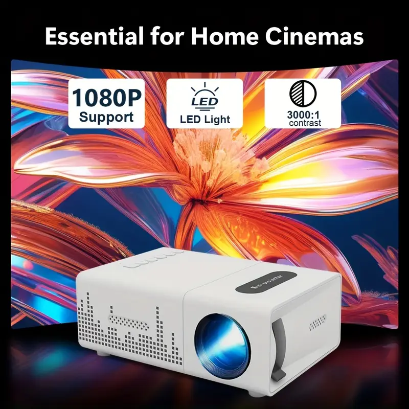 Домашній кінотеатр проектор Amovfilm 1080P Full HD (Білий) Вінниця - фото 4