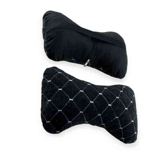 Подушки шиї на підголовник (2шт) 250х170мм, алькантара, чорні, білий ромб Мукачево