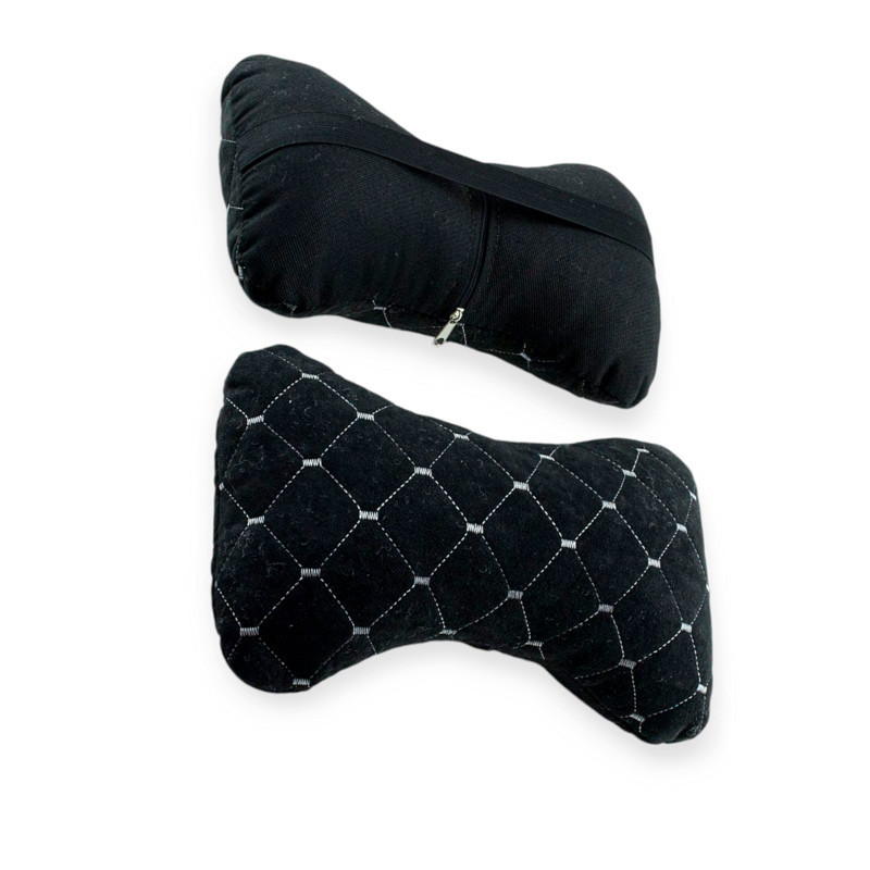 Подушки шиї на підголовник (2шт) 250х170мм, алькантара, чорні, білий ромб Мукачево - фото 1