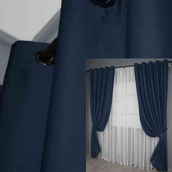Комплект штор на люверсах VR-Textil Midnight № 1164ш Темно-синій 150х250 см 2 шт (37-0011) Київ