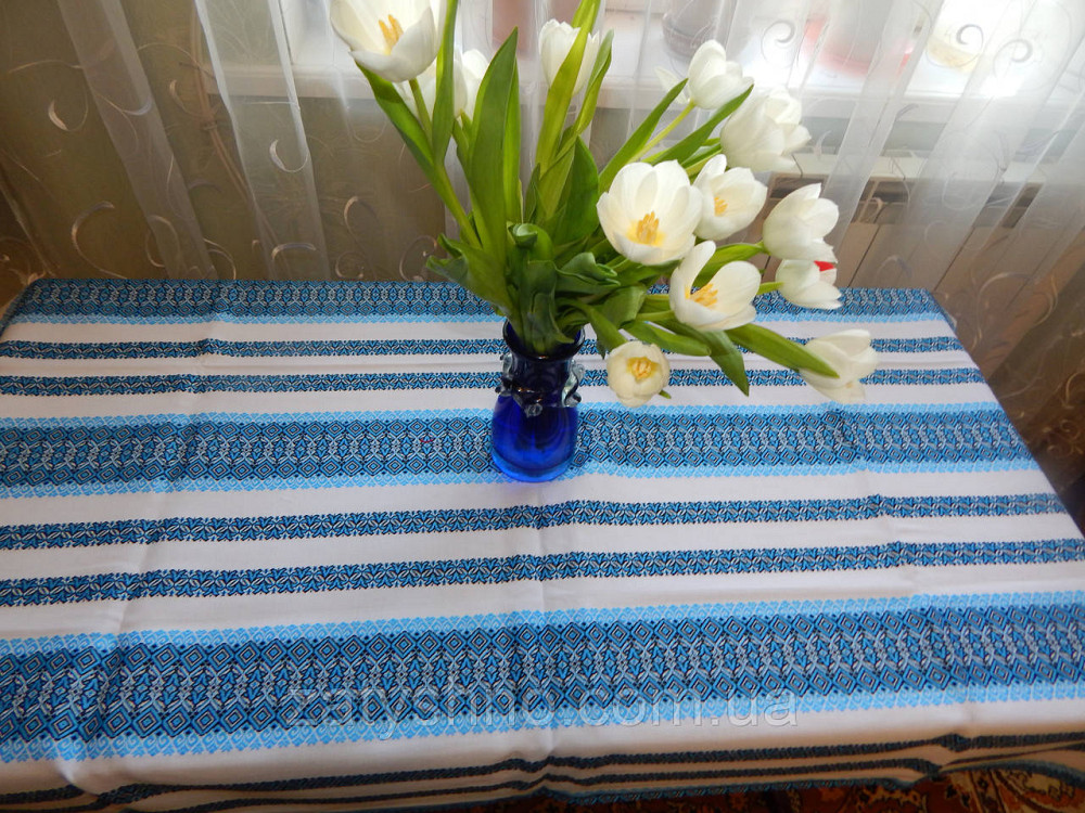 Вышитая скатерть голубая Киев - изображение 2