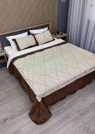 Покривало двостороннє з хутром 210x230 (+-10 см) і 2 наволочки колір коричневий з молочним (85-155) Київ