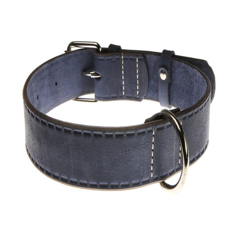 Нашийник 4375 30мм "Класик преміум" шкіряний з прокаткою шва (Синій) Вінниця - фото 1