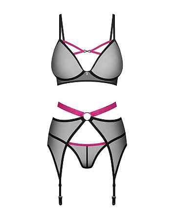 Комплект Obsessive Novenes 3-pcs set, M/L, прозорий ліф на кісточках, стрінги, пояс Sex Aura Київ