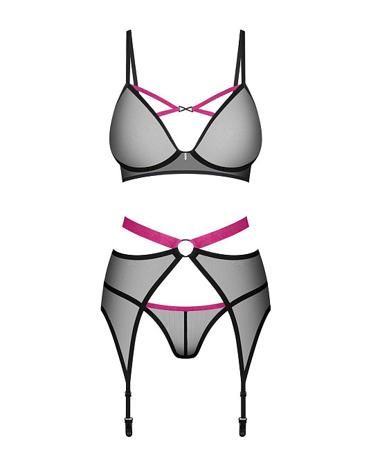 Комплект Obsessive Novenes 3-pcs set, M/L, прозорий ліф на кісточках, стрінги, пояс Sex Aura Київ - фото 4