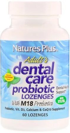 Гігієна ротової порожнини з пробіотиком для дорослих Natures Plus Dental Care м'ятний смак 60 льодяників Київ