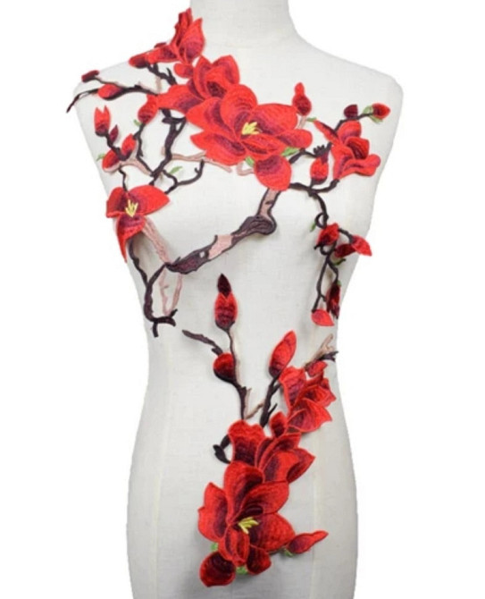 Пришивна вишивка для сукні Квіти червоні Київ - фото 1