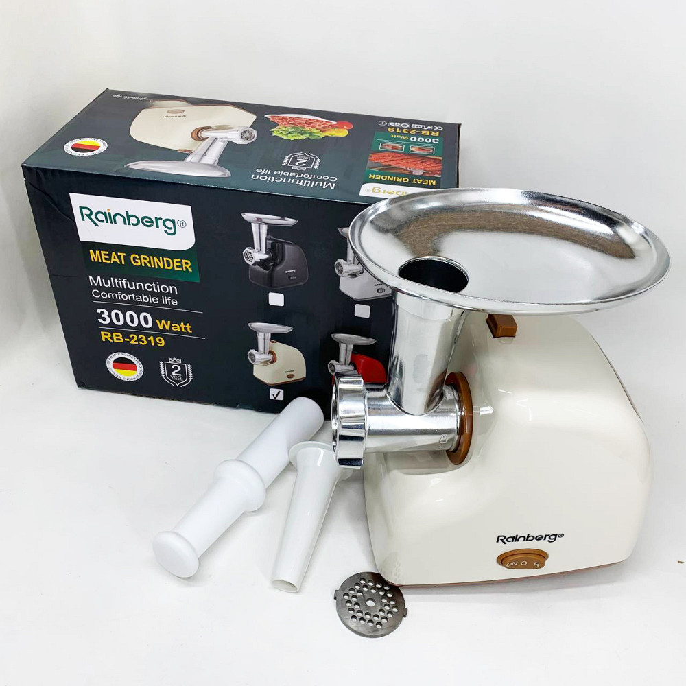Мясорубка электрическая Rainberg RB-2319 с системой реверса насадка куббе 3000Вт Beige CH-11 Львов - изображение 16