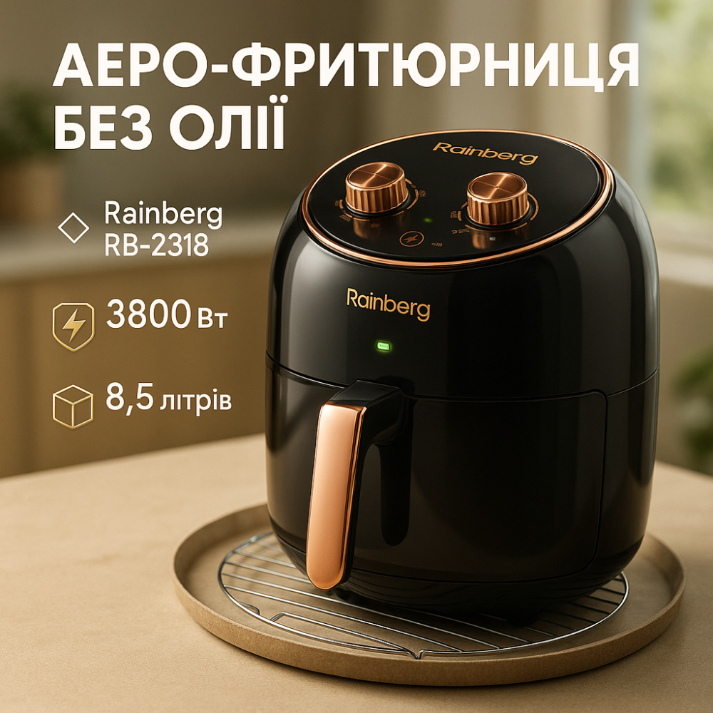 Электро Фритюрница безмасляная Rainberg RB-2318 3800Вт с съёмной корзиной 8.5л до 30 мин Black IL-60 Львов - изображение 19