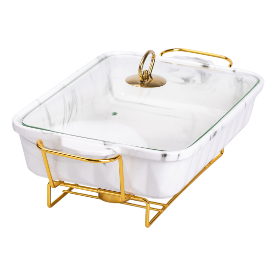 Настольная мармитница 2 литра прямоугольный фарфоровая 40х22.5х15.5 см на подставке Lugi HP1030 Киев