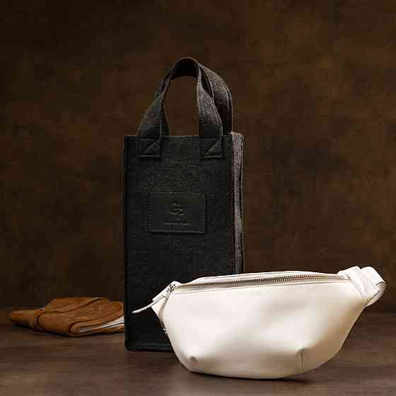 Стильна шкіряна сумка на пояс GRANDE PELLE 11356 Білий Київ