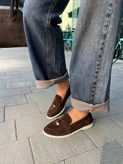 Mermaid Лофери жіночі Mermaid Б-1 шоколадні/біл.под (весна-осінь, замша натуральна) (6006) 38 Коломия - фото 1