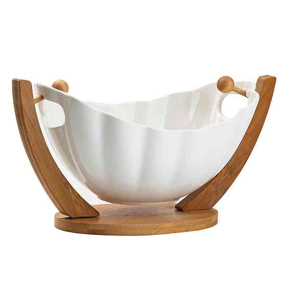 Фруктовница фарфоровая 33*14*16 см на бамбуковой подставке, белый HP1238 Киев