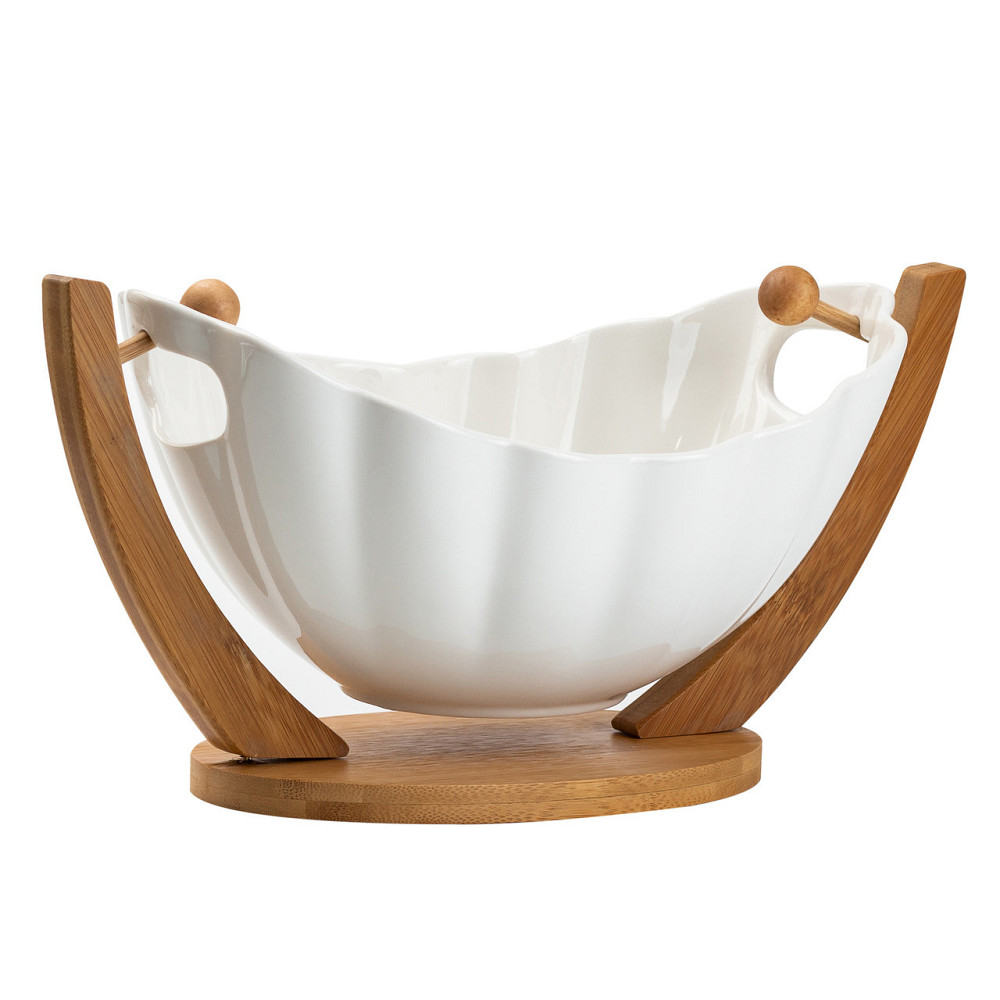 Фруктовница фарфоровая 33*14*16 см на бамбуковой подставке, белый HP1238 Киев - изображение 4