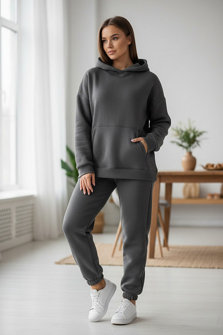 Жіночий спортивний теплий костюм на флісі батал Сірий р 4XL/5XL Харків - фото 4