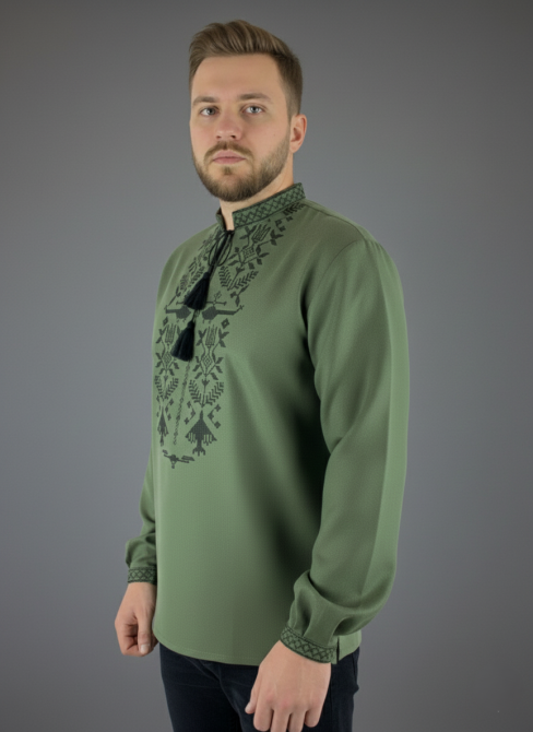 Чоловіча вишиванка хакі на довгий рукав Київ - фото 2