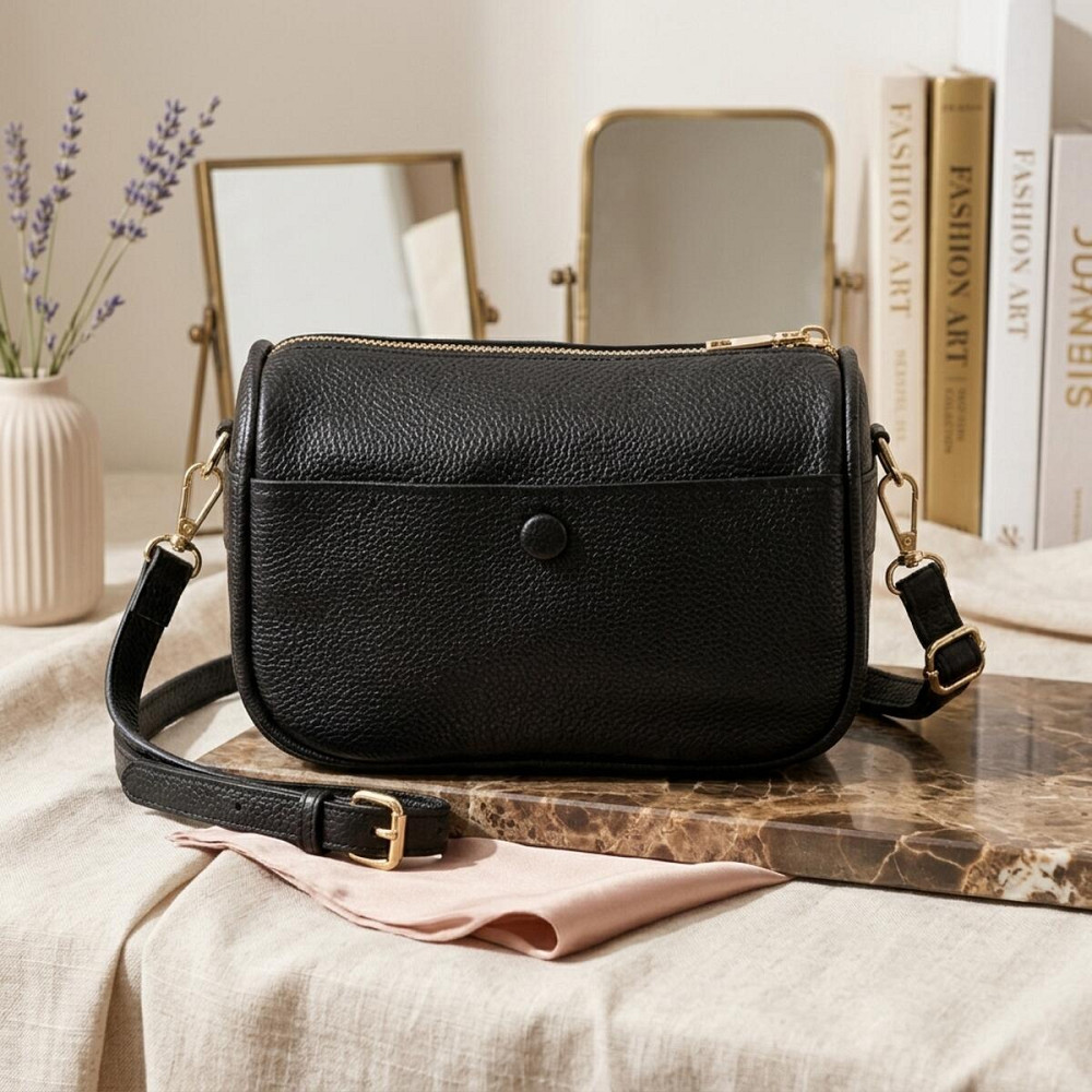 Сумка крос-боді для жінок з натуральної шкіри на кожен день Vintage 22590 Чорна Київ - фото 14