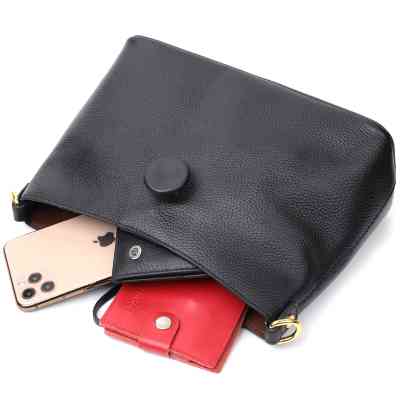 Сумка Vintage Жіноча із застібкою ґудзиком з натуральної шкіри Чорна (22319) Вінниця