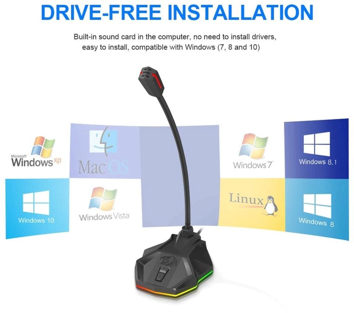 Стримовый микрофон Redragon Stix GM99 RGB с подсветкой USB кабель 1.8м Винница - изображение 4