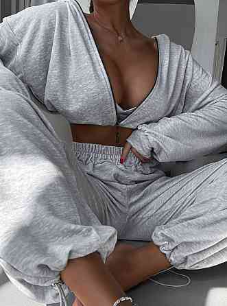 Женский плюшевый прогулочный костюм двойка: кофта и штаны турецкий велюр Серый, 46/48 Одесса