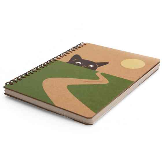 Блокнот "Кіт та дорога" еко крафт-картон 11120-T-KR формат А5 на пружині Вінниця