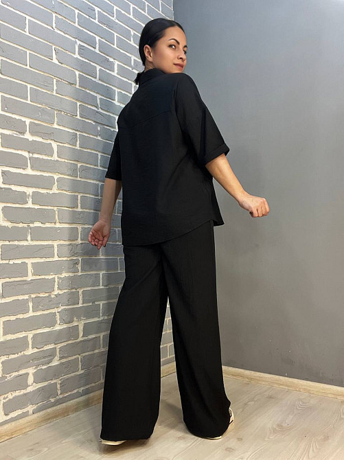 Костюм женский Mix Ray 4218 ткань жатка рубашка на пуговицах карманы и широкие брюки на резинке черный, черный, L Киев - изображение 7