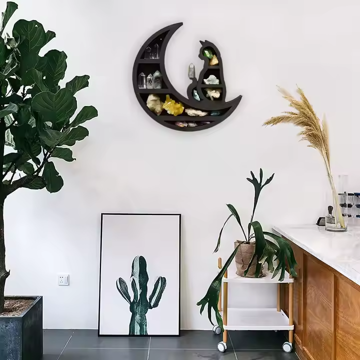 Полка настенная из дерева для декора и украшений, открытая полка на стену 