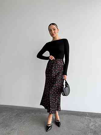 Женская стильная юбка миди из высококачественного шелка армани Черный, 42 Одесса