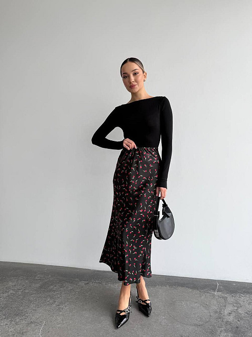 Жіноча стильна мідіспідниця з високоякісного шовку армані Чорний, 42 Одеса - фото 6