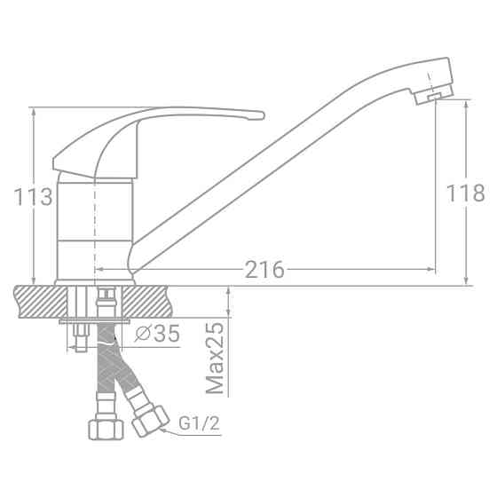 Смеситель s04 Ø40 для кухни гусак прямой 250мм на шпильке TAU SD-2B243C (9804130) Киев