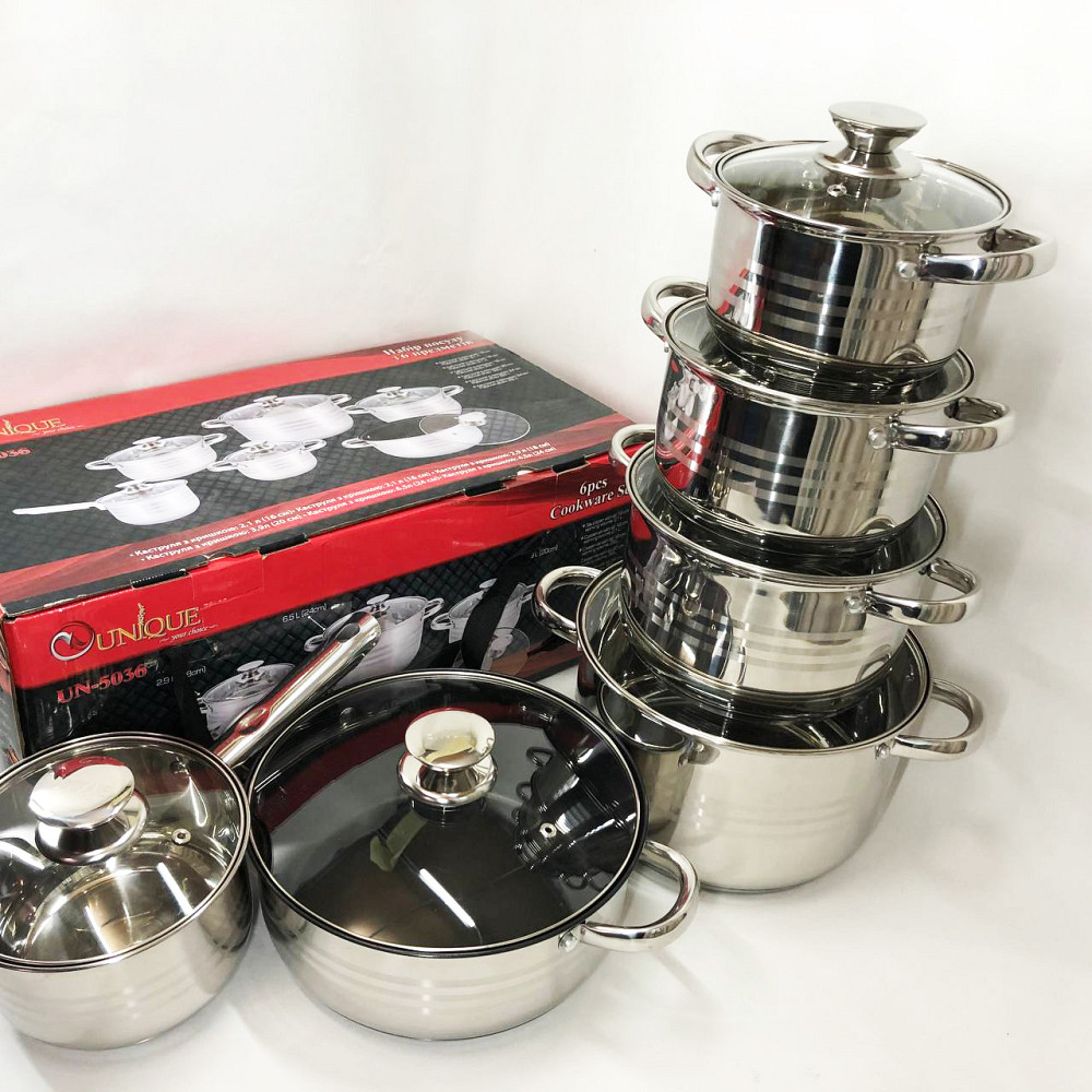 Хороший набір каструль UNIQUE UN-5036 12 шт, Каструлі посуд для електричних плит, Каструлі з кришками WJ-80 Івано-Франківськ - фото 7