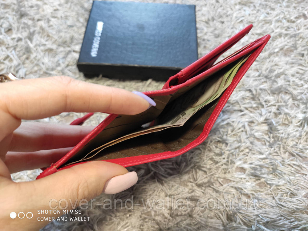 Маленький кожаный кошелёк красного цвета на много карточек Marco Coverna Киев - изображение 5