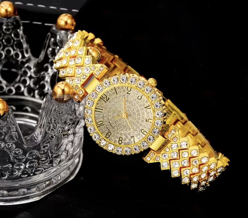 Подарочный набор для женщин Арабские цифры Сердценаручные часы браслет кольцо цепочка с кулоном и серьги золотистый Киев - изображение 2