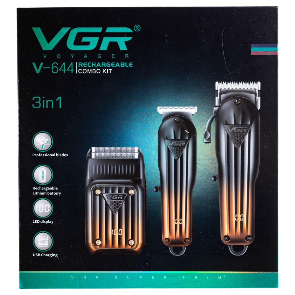 Набір для стрижки акумуляторна машинка, тример і шейвер VGR V-644 Київ - фото 6