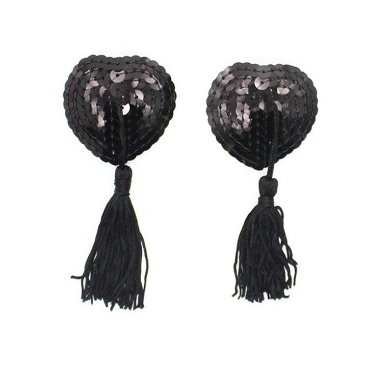 Наклейки для сосков Hearts с пайетками и кисточками - Серебро – Эротическое бельё Винница - изображение 4