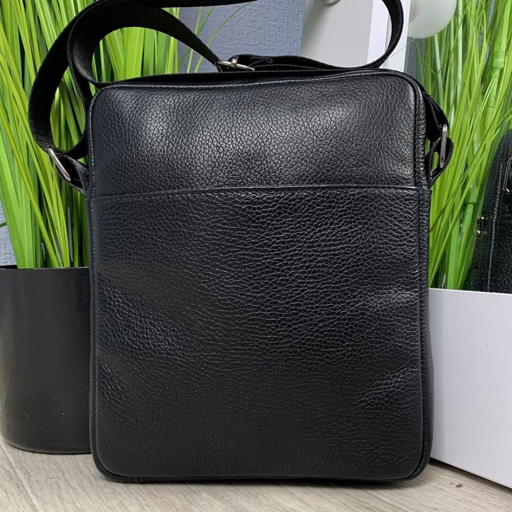 Чоловіча вміщаюча барсетка з натуральної шкіри, чорна через плечеMasterSem Київ - фото 2