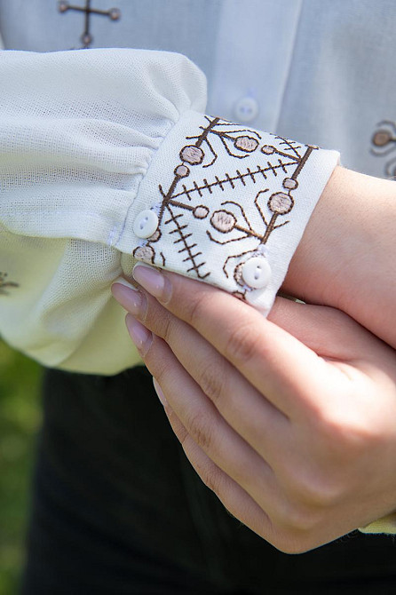 Женская вышиванка - рубашка с длинным рукавом льняная топ Киев - изображение 4