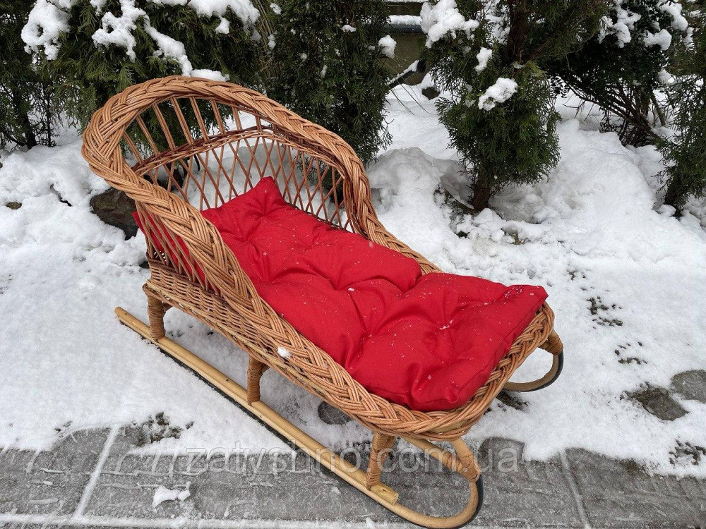 Санки  из лозы с красной подушкой Киев - изображение 2