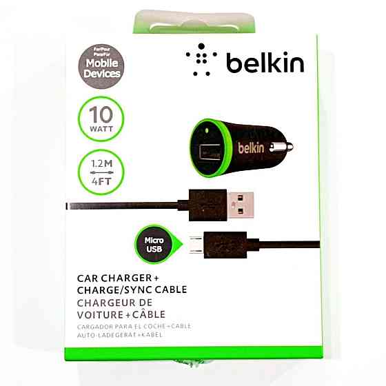 Автомобильное зарядное устройство USB x 1 belkin, 10 WATT, 1.2м кабель MicroUSB Днепр