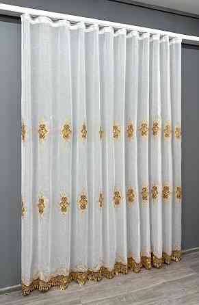 Тюль VR-Textil 1803т Лен с кружевом Белый с золотистым 300х270 см (40-108) Киев