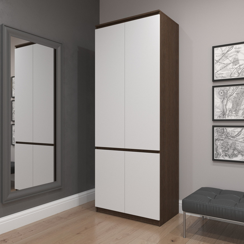 Шкаф для одежды VAYS R-10 Венге Темный-Белый фасад, с полками и штангой, без ручек, ЛДСП, 80×50×211 см - для спальни, гостиной, прихожей Львов - изображение 1