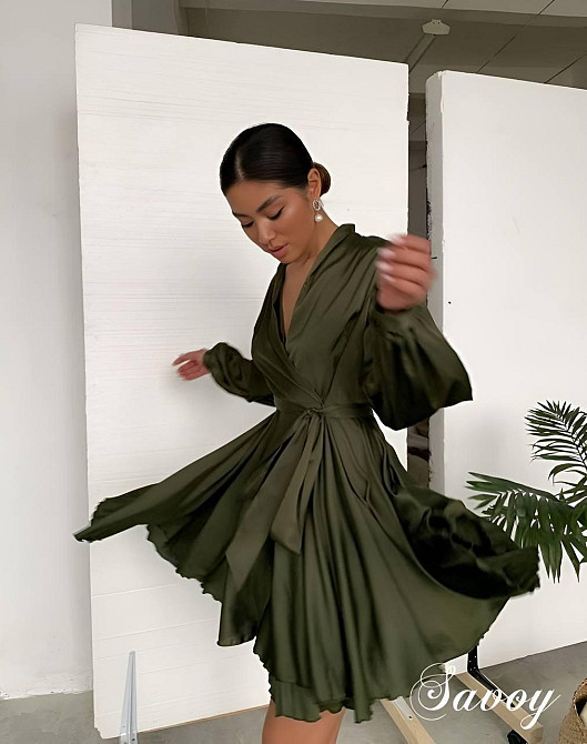 Жіноче вечірнє романтичне мініплаття шовк Хакі Одеса - фото 3