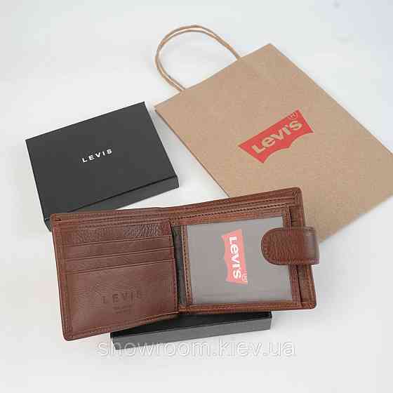 Мужской кожаный коешелек на кнопке Levis (2081) brown Киев