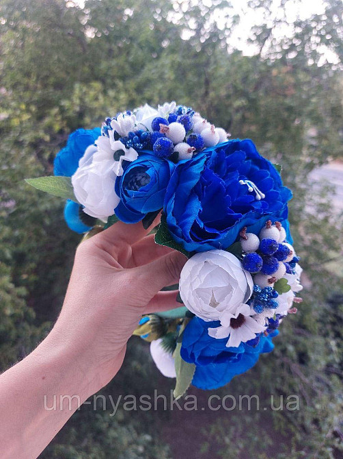 Ободок обруч з квітами "Піони великий жовто-синій" Кривий Ріг - фото 2