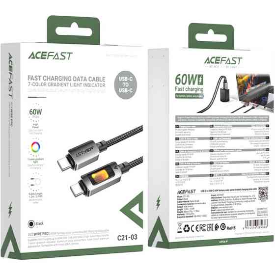Кабель USB 2.0 Type-C M-M, 1.2 м 60W C21-03 Black Acefast Вінниця