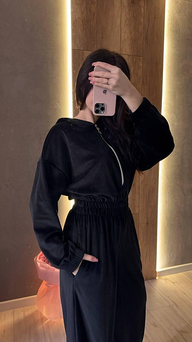 Жіночий стильний повсякденний комбінезон велюр плюш Чорний, 44/46 Одеса - фото 7