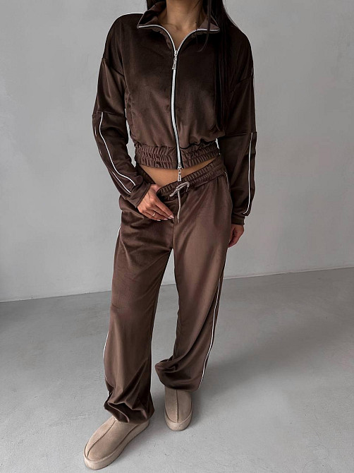 Жіночий повсякденний велюровий костюм-двійка: кофта та штани Шоколадний, 42/46 Одеса - фото 1