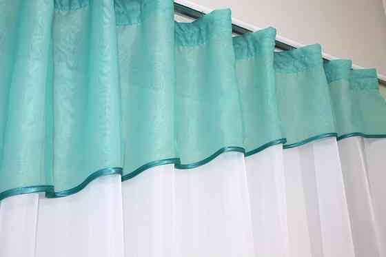 Кухонна фіранка VR-Textil № 047к бірюзовий з білим 280х170 см (50-460) Киев